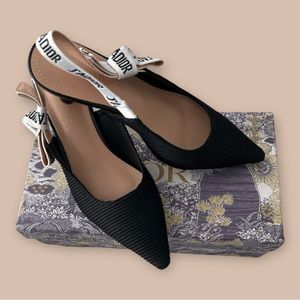 Dior Black Canvas Slingback Pumps